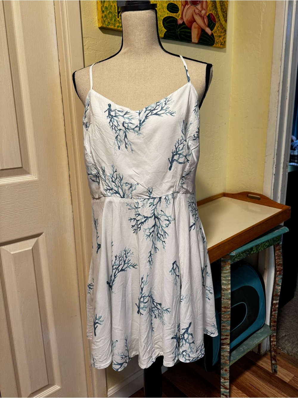 Old Navy White Mini Dress with Blue Coral Print